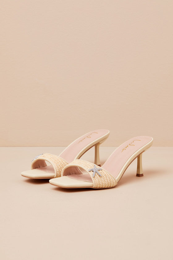 Tahnia Natural Raffia Starfish High Heel Slide Sandals