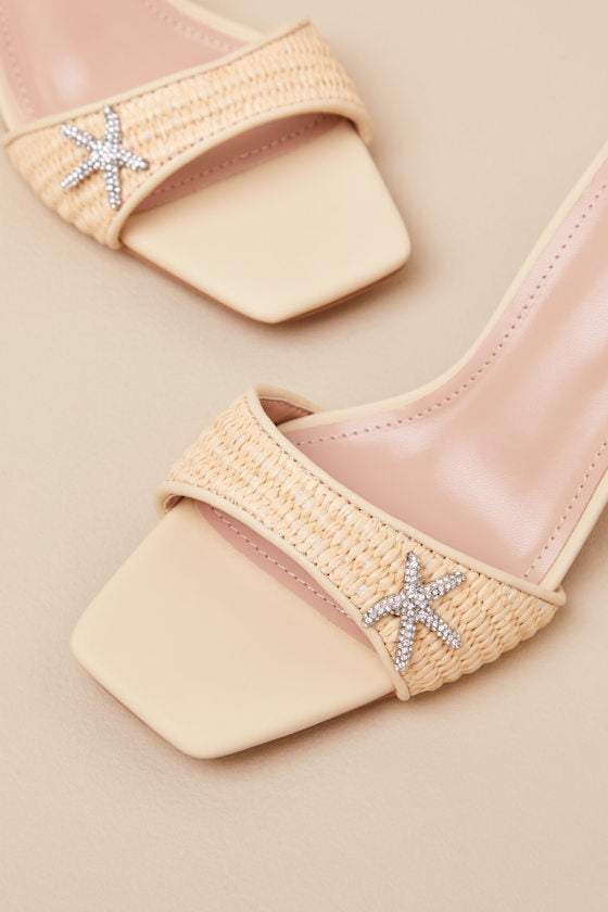 Tahnia Natural Raffia Starfish High Heel Slide Sandals