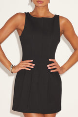 Lavonne Black Sleeveless Boat Neck Mini Dress