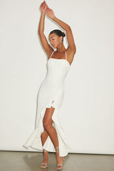 Iveta White Cutout Ruffled Sleeveless Midi Dress