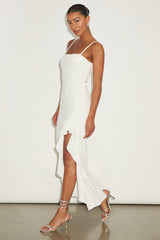 Iveta White Cutout Ruffled Sleeveless Midi Dress