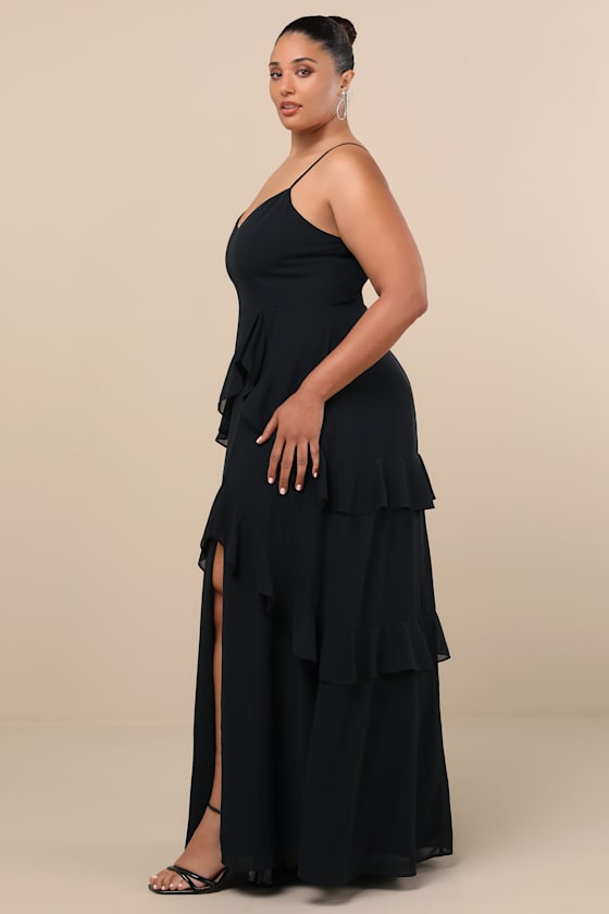 Blessed with Beauty Black Ruffled Sleeveless Maxi Dress