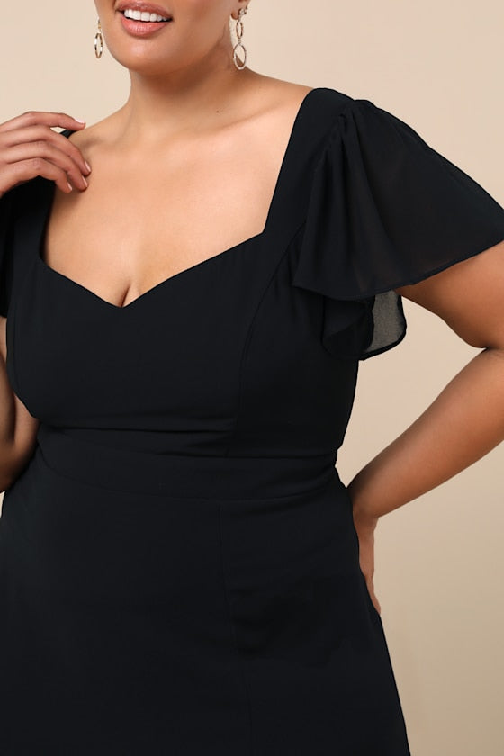 Simply Delightful Black Tie-Back Flutter Sleeve Maxi Dress