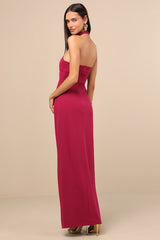 Sashia Magenta Sleeveless Asymmetrical Maxi Dress