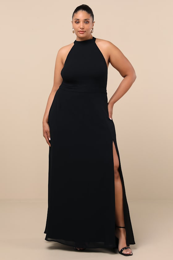 Confidently Charismatic Black Backless Halter Maxi Dress