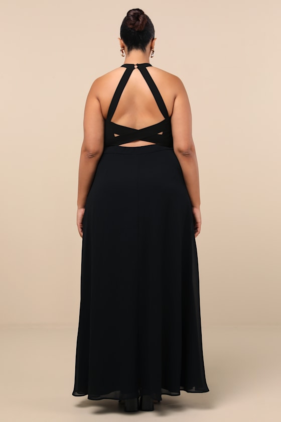 Confidently Charismatic Black Backless Halter Maxi Dress