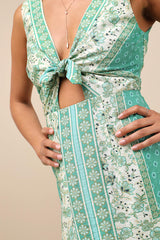 Silvana Green Multi Floral Knot-Front Mini Dress