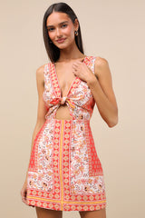 Silvana Red Multi Floral Knot-Front Mini Dress