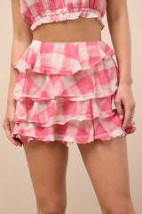 Giada Pink and Ivory Plaid Tiered High-Rise Mini Skirt
