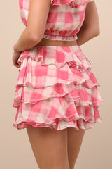 Giada Pink and Ivory Plaid Tiered High-Rise Mini Skirt