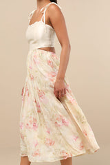 Rosalee Ivory Floral Mixed Media Midi Dress