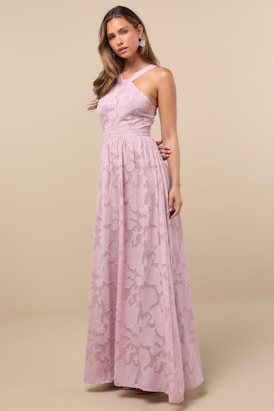Love and Beyond Mauve Pink Burnout Floral Maxi Dress