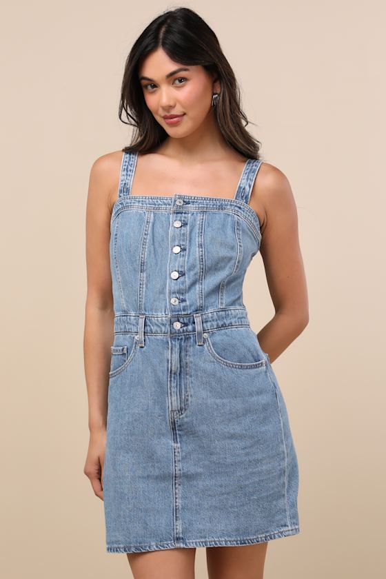 Iconic Medium Wash Denim Button-Up Mini Dress