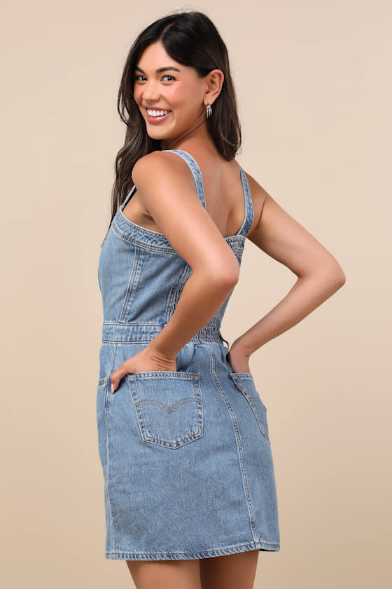 Iconic Medium Wash Denim Button-Up Mini Dress