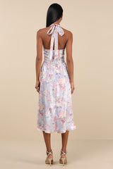 Briselda Light Blue Floral Organza Halter Midi Dress
