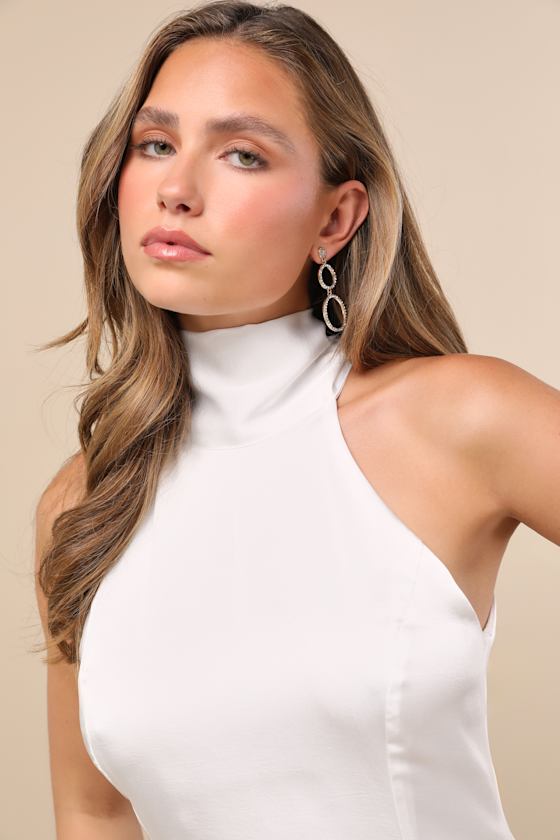 Infinite Admiration White Satin Halter Mini Dress
