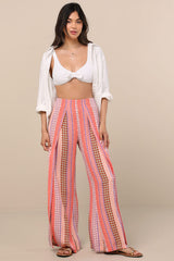 Split Spirit Multi Boho Print Wide-Leg Slit-Front Pants