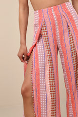 Split Spirit Multi Boho Print Wide-Leg Slit-Front Pants