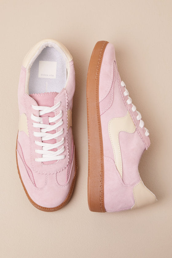 Notice Guava Suede Leather Color Block Lace-Up Sneakers