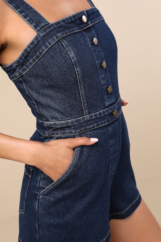 Thema Dark Wash Denim Button-Front Romper