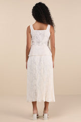 Alyona Cream Burnout Two-Piece Pleated Midi Dress