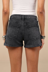 Adisa Washed Black Cuffed Denim Shorts