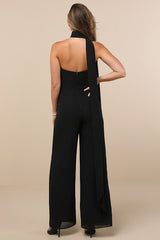 Kavina Black Wide-Leg Jumpsuit and Scarf Set
