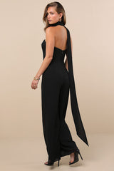 Kavina Black Wide-Leg Jumpsuit and Scarf Set
