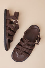 Toyka Chocolate Woven Buckle Sandals