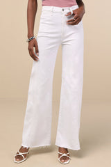 Far Out White Wide-Leg Seamed Raw Hem High-Rise Jeans
