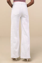 Far Out White Wide-Leg Seamed Raw Hem High-Rise Jeans
