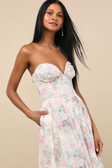 Ebba Ivory Floral Eyelet Embroidered Strapless Midi Dress