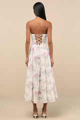 Ebba Ivory Floral Eyelet Embroidered Strapless Midi Dress