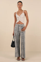Melika Beige Ribbed Knotted Crop Tank Top