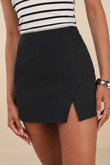 Briana Black Notched Mini Skirt