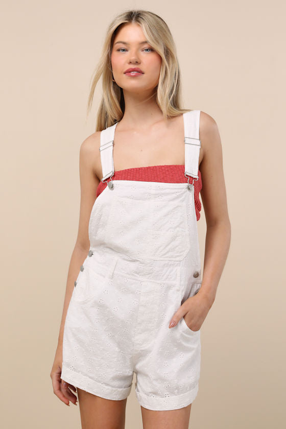 Averley White Eyelet Embroidered Shortalls