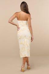 Kattalin Cream Floral Applique Strapless Midi Dress