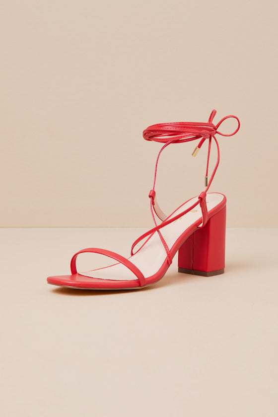 Aribaa Red Lace-Up High Heel Sandals