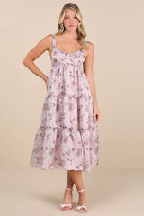Marvelously Darling Mauve Floral Tiered Backless Midi Dress