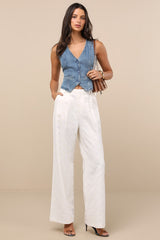 Andrey Cream Floral Embroidered Straight-Leg Trouser Pants