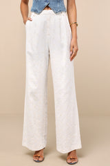 Andrey Cream Floral Embroidered Straight-Leg Trouser Pants