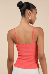 Annelie Coral Textured Knit Lace-Up Tank Top