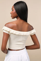 Atarah Cream Open-Knit Off-the-Shoulder Sweater Top