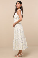 Bianka Ivory Floral Ruffled Tiered Midi Dress