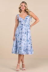 Lush Loveliness Light Blue Paisley Tie-Strap Midi Dress