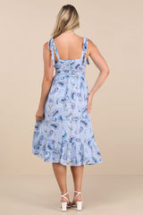 Lush Loveliness Light Blue Paisley Tie-Strap Midi Dress