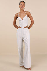 Anahita Cream and Blue Striped Halter Top