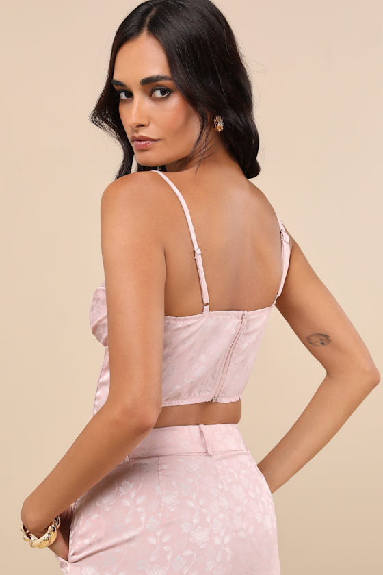 Karee Blush Pink Satin Asymmetrical Bustier Top