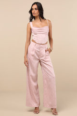 Karee Blush Pink Satin Asymmetrical Bustier Top