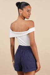 Marieke Navy Pleated High-Rise Shorts